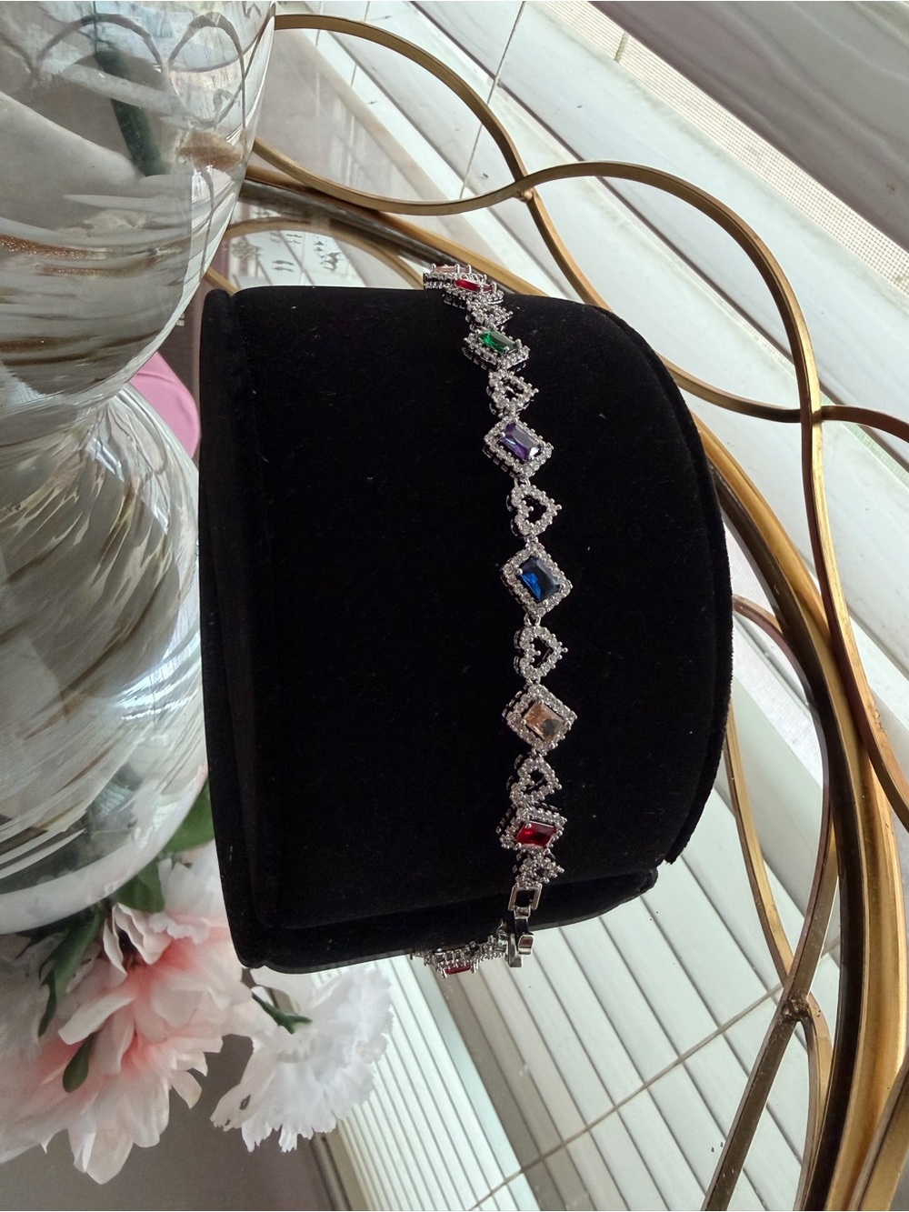 Multicolor Cubic Zirconia Tennis Bracelet - Silver Tone